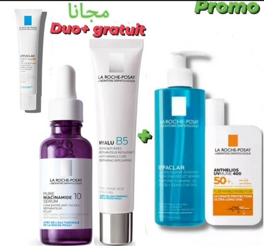 Pack 5 GEL MOUSSANT + SÉRUM Niacinamide + HYALU B5 + ANTHELIOS UVMUNE + EFFACLAR DUO+ Gratuite ref456